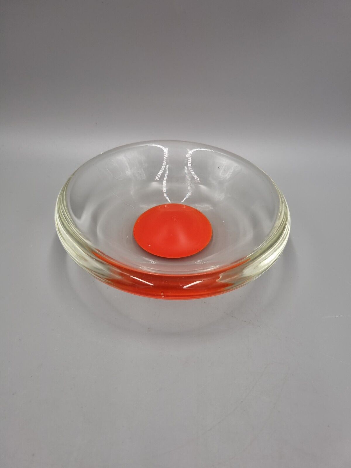 A Studio Art Glass Bowl, Orange Disc, Unmarked.