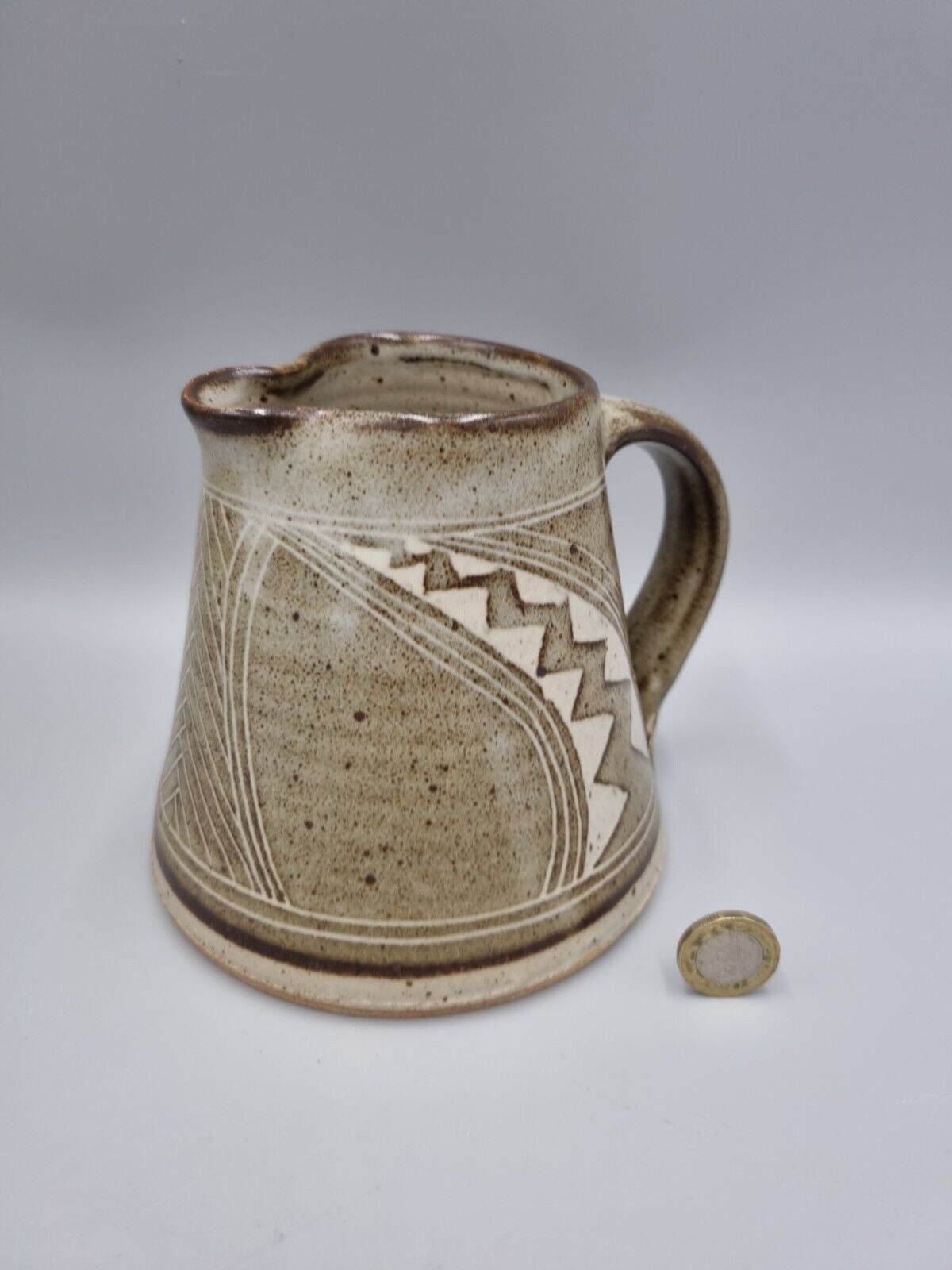 A Studio Pottery Cone Jug Geometric Design, By Chris Lewis.