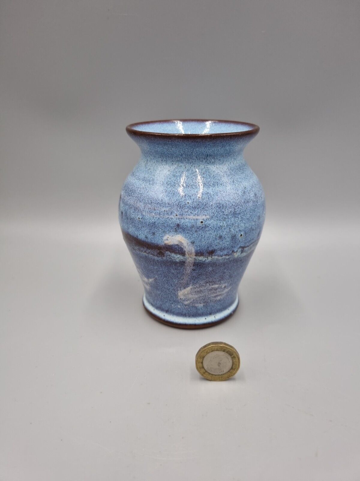 A Vintage Studio Pottery Hand Painted Vase, Swan Design, Holland?, Unmarked.