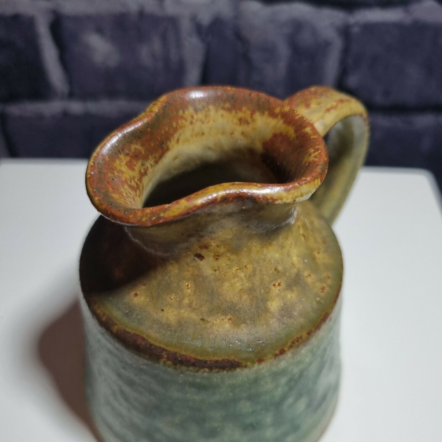 Vintage Janet Upton, Slindon Pottery Studio, Green / Brown Jug, 9cm Tall.