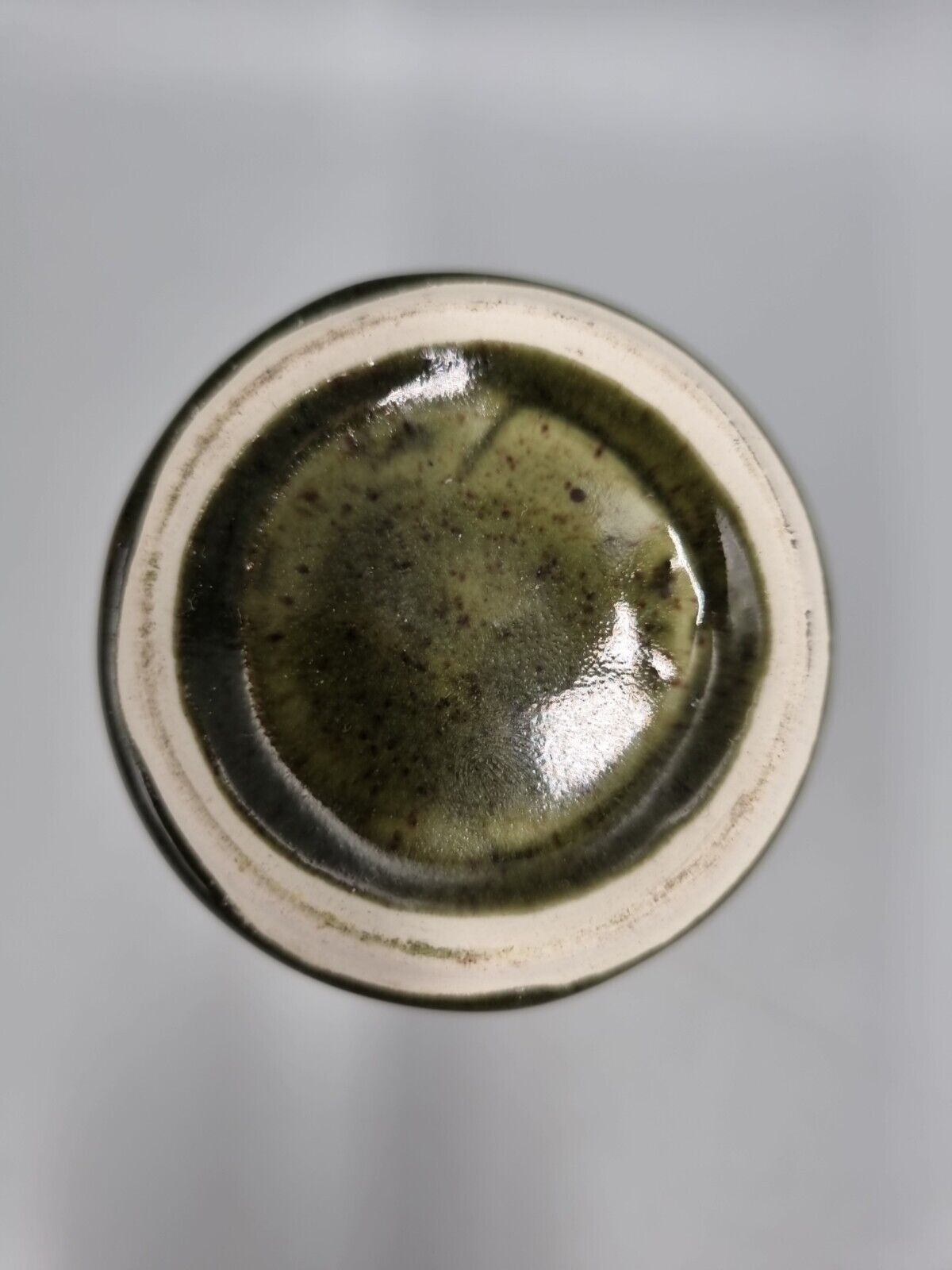 A Studio Pottery Cylinder Vase, Deep Green Glaze, Unmarked, Very Good Condition.