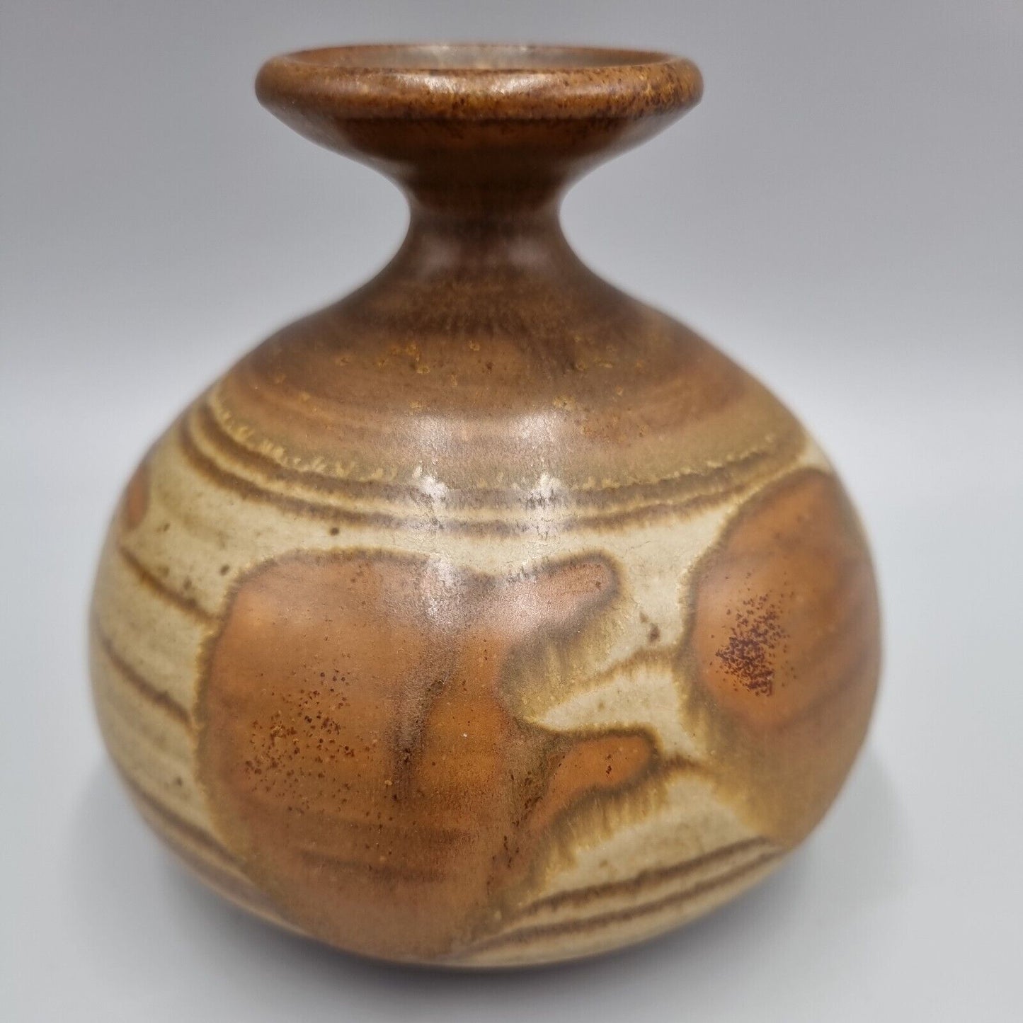 A Beautiful Squat Studio Pottery Bulb Vase With Abstract decoration. VGC.