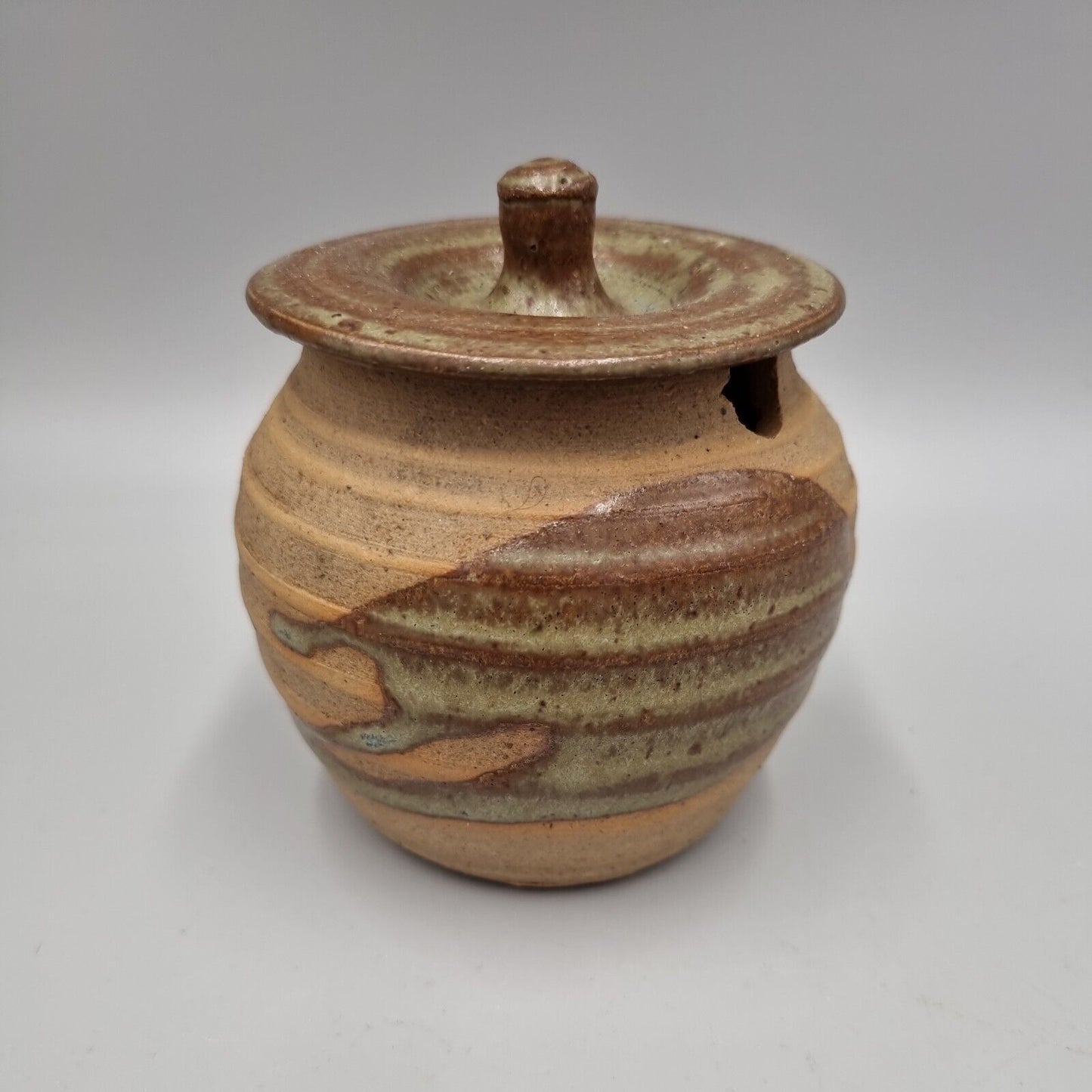 An Alan Brough Studio Pottery Lidded Condiment Pot. Leach Pottery Connection.