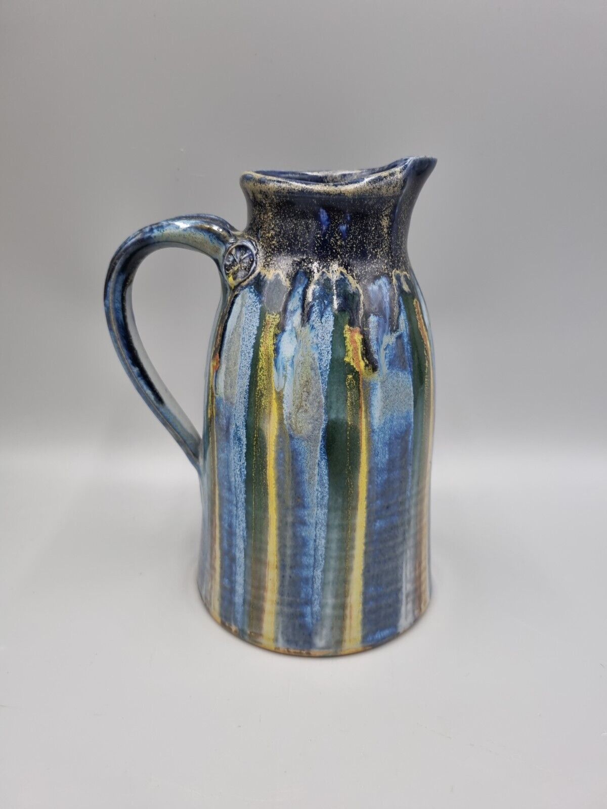 A Studio Pottery Tall Cylinder Jug / Pitcher, Unmarked.