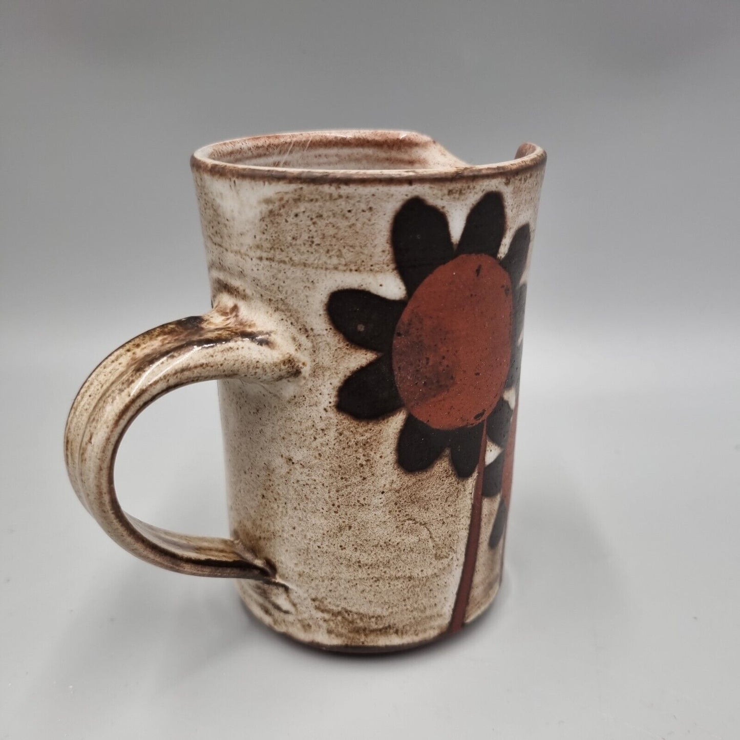 A Vintage Briglin Studio Pottery Water / Milk Jug, Sunflower Design. VGC.