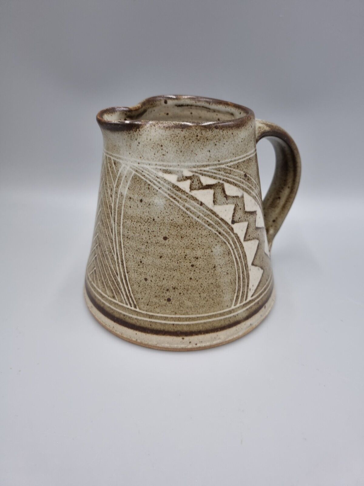 A Studio Pottery Cone Jug Geometric Design, By Chris Lewis.