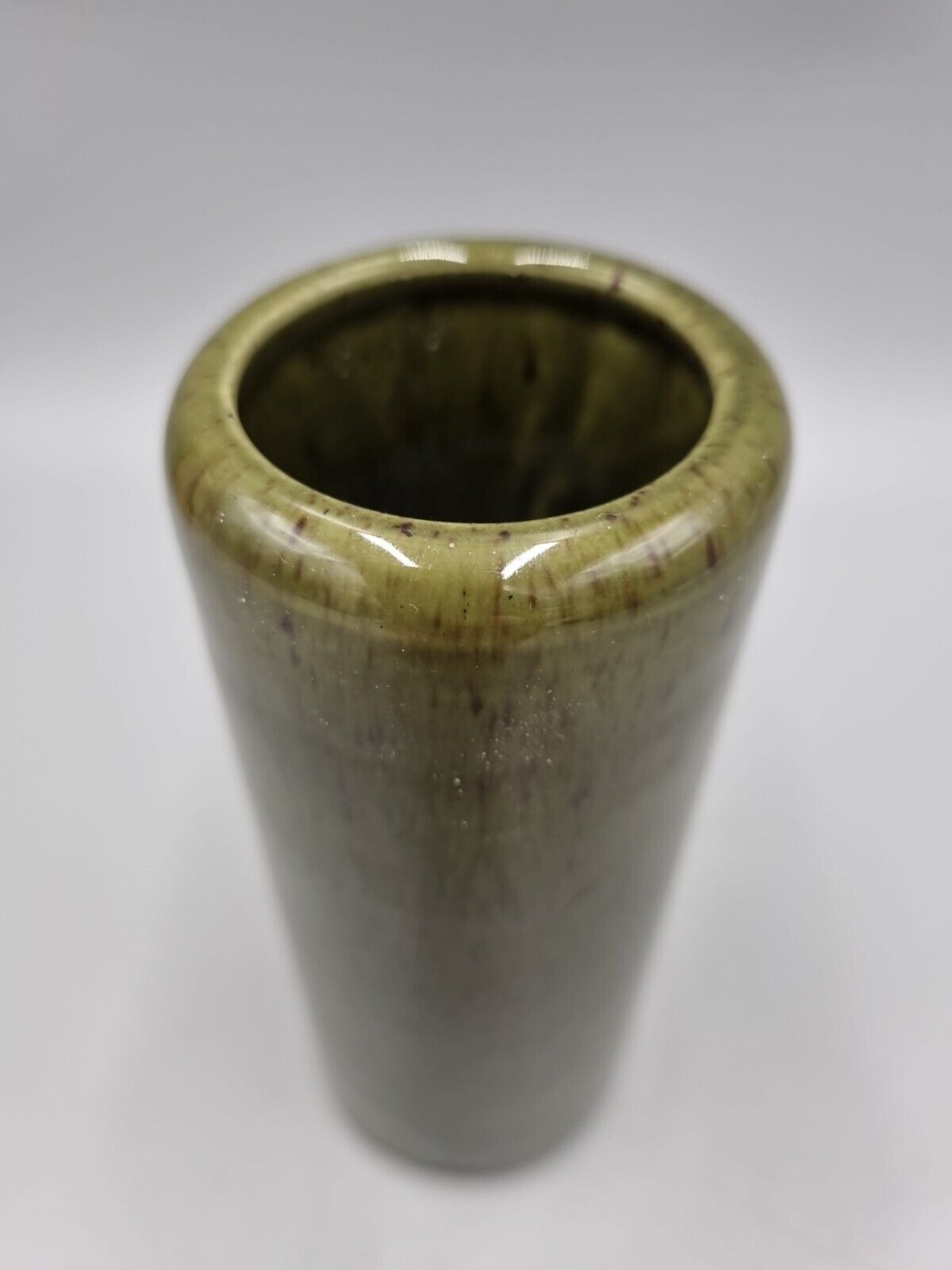 A Studio Pottery Cylinder Vase, Deep Green Glaze, Unmarked, Very Good Condition.