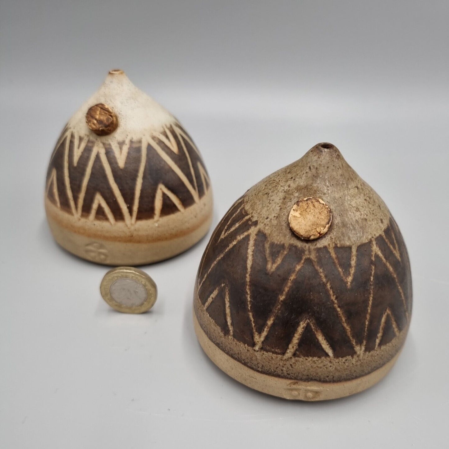 A Pair Of Robert Tarling Of Kersey Studio Pottery, Stoneware Cruet pots.