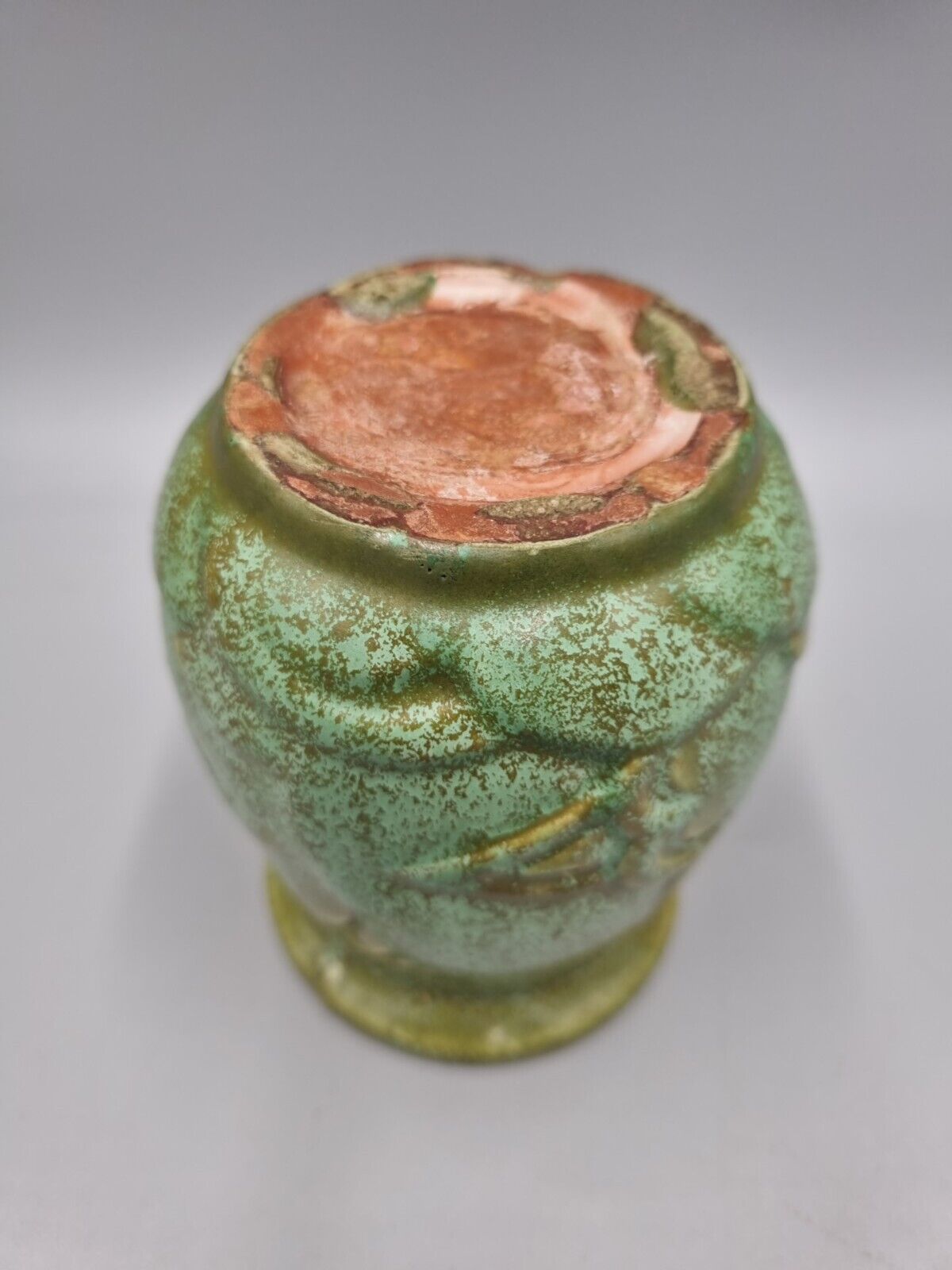 Vintage Moulded Green Vase with Impressed Stamp To Base.