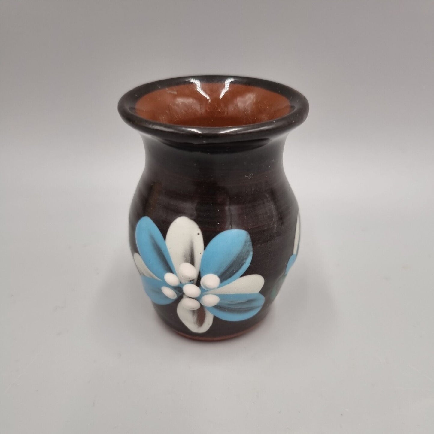 A Vintage Haseley Manor Bud Vase Earthenware Blue Flower Studio Pottery