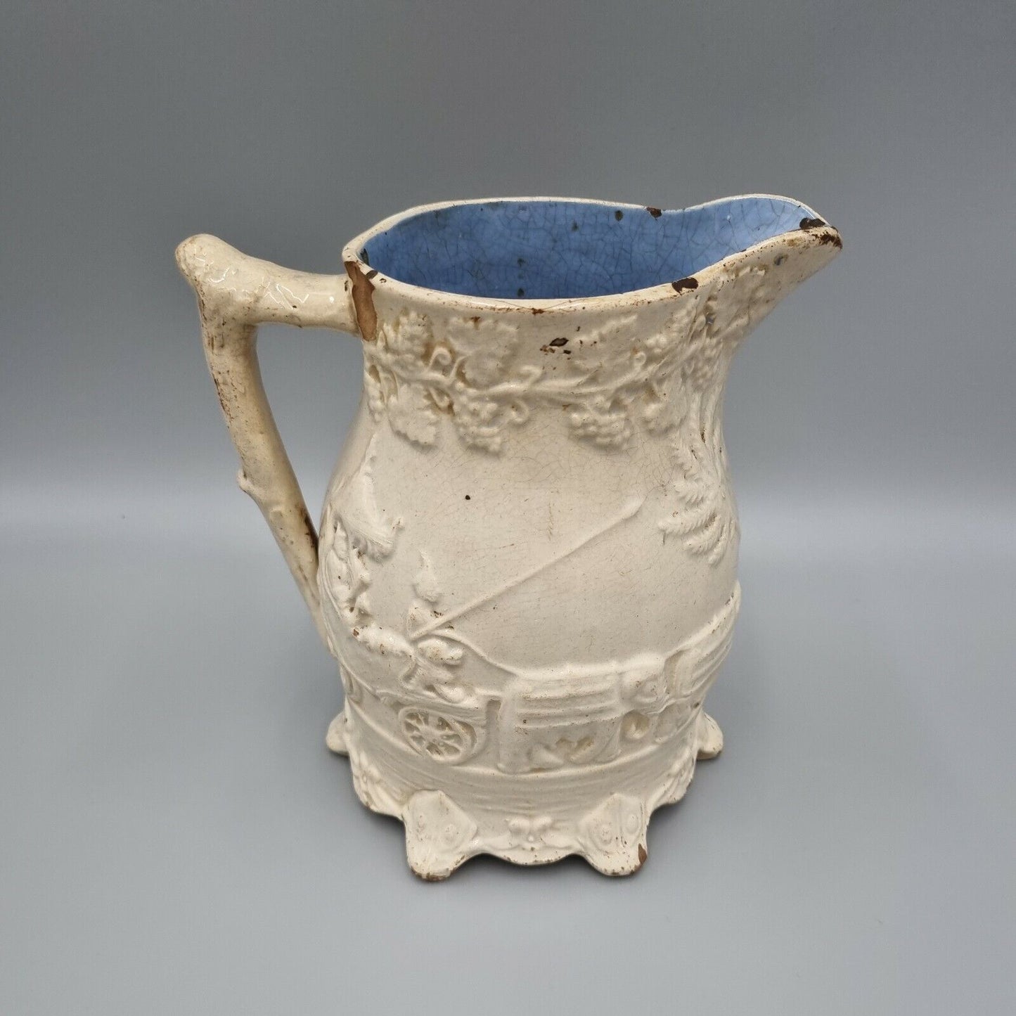 English Moulded Jug With Oriental Decoration, Victorian, 7" tall.