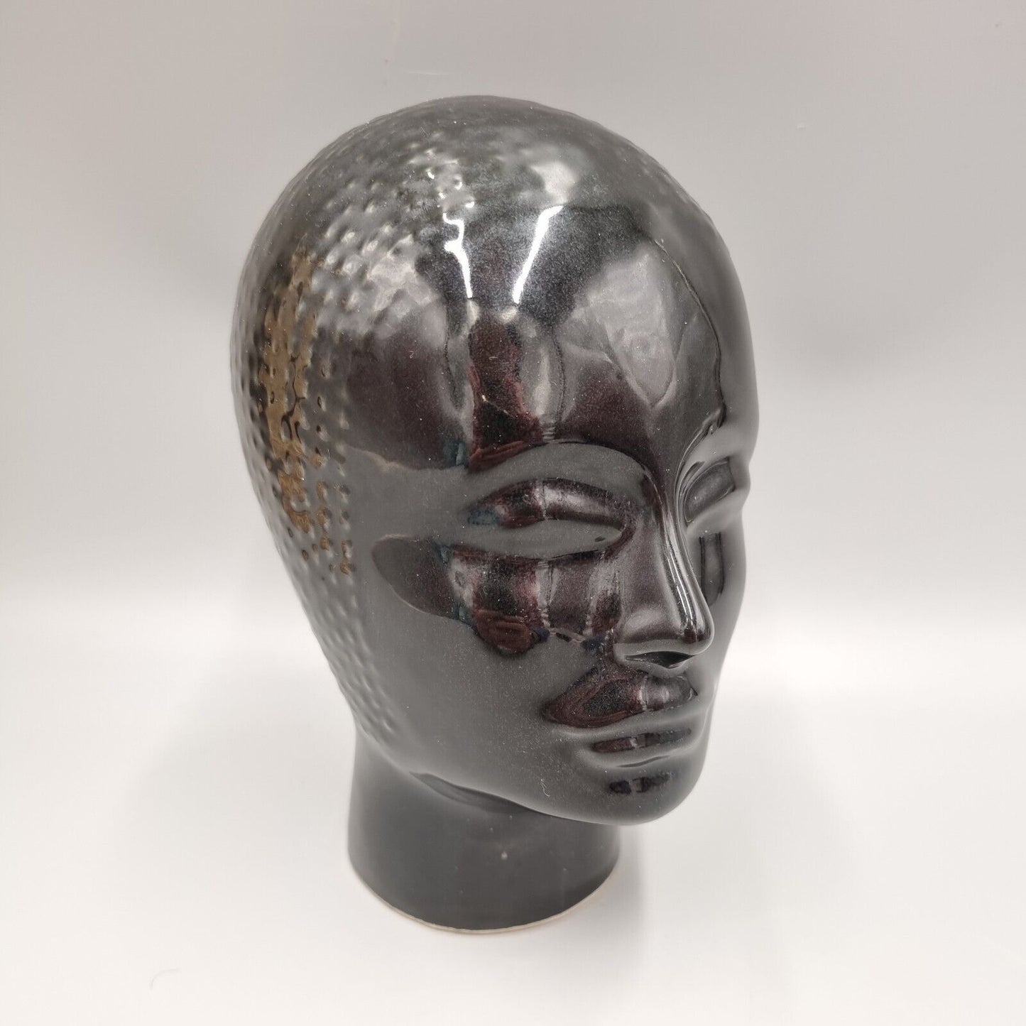 Small Vintage Ceramic Head of a Female Sculpture Shop Display, Japanese. Black.