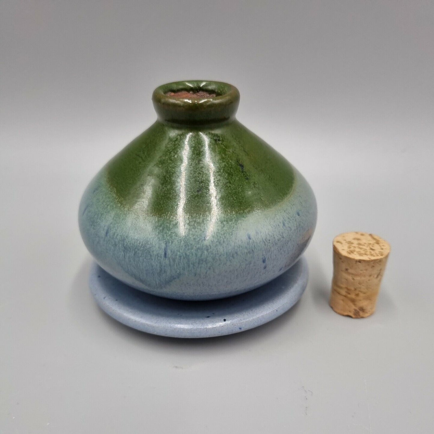 A Studio Pottery Bulb Pot / Vase And Dish, Unmarked, Very Good Condition.