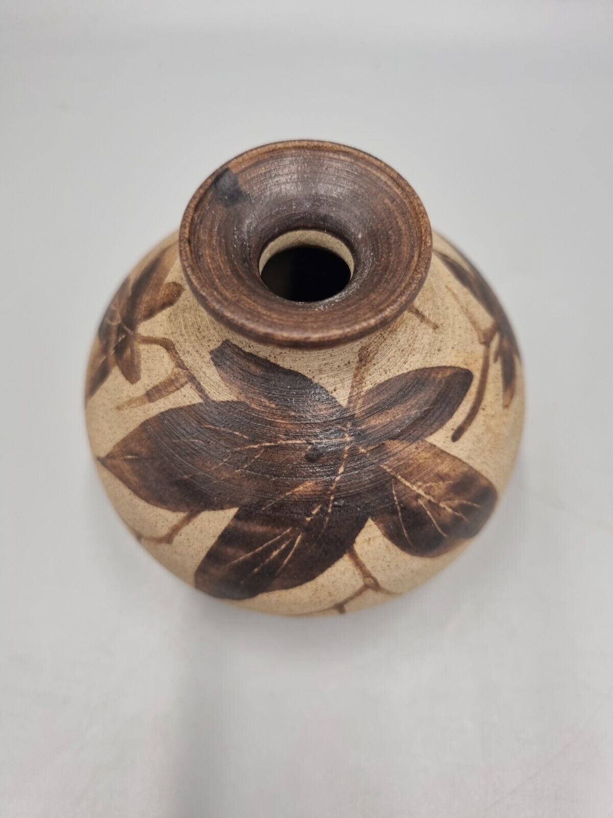 A Vintage Studio Pottery Squat Bulb Vase By Canterbury Pottery.