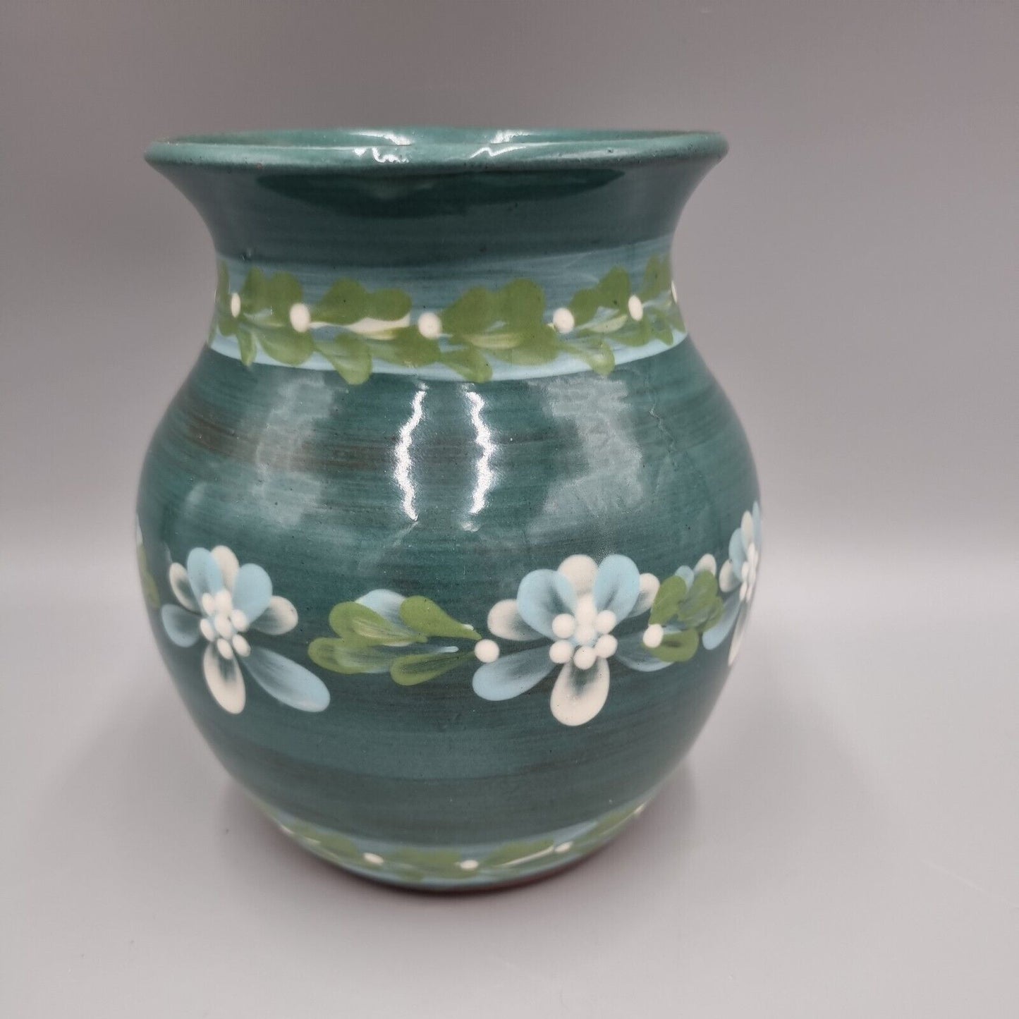 A Vintage Haseley Manor Vase Earthenware Slip Glazed Flowers Studio Pottery