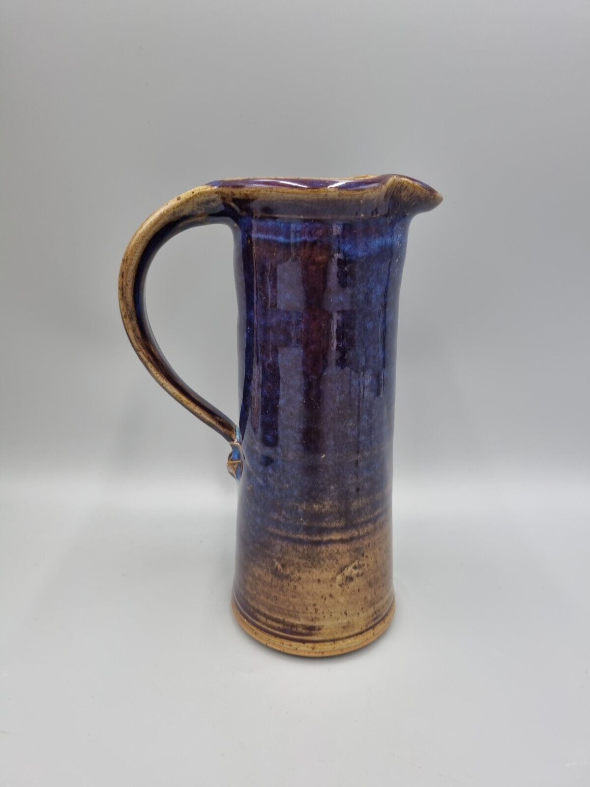 A Studio Pottery Tall Cylinder Jug / Pitcher, Incised 'AC' To The Base, Ashmore?