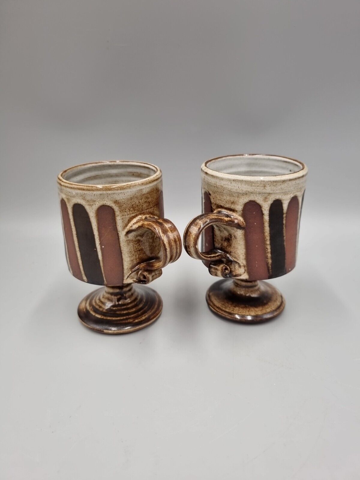 A Pair Of Vintage Studio Pottery  Footed / Pedestal Mugs By Briglin, MCM.