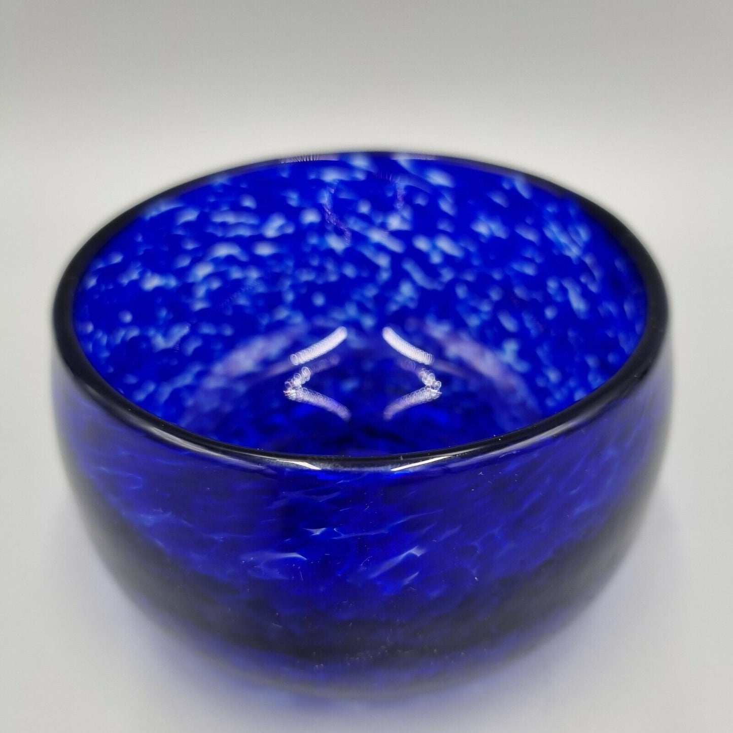 TVG, House of Marbles, Teign Valley Glass Dappled Blue Bowl. Signed.