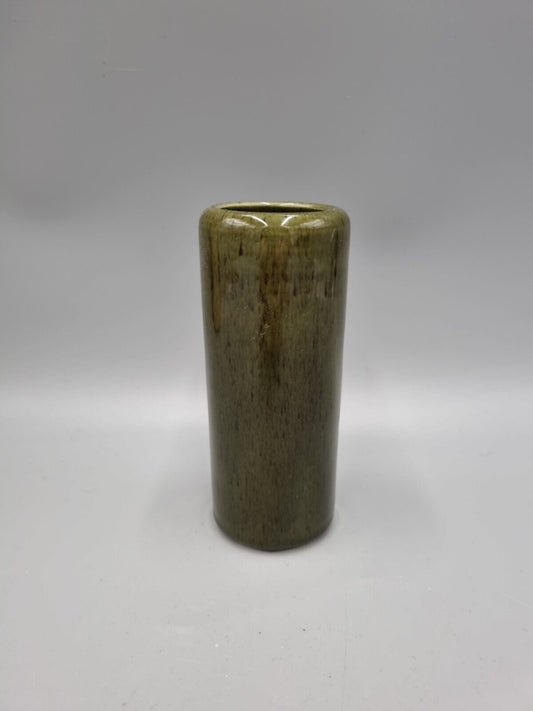 A Studio Pottery Cylinder Vase, Deep Green Glaze, Unmarked, Very Good Condition.