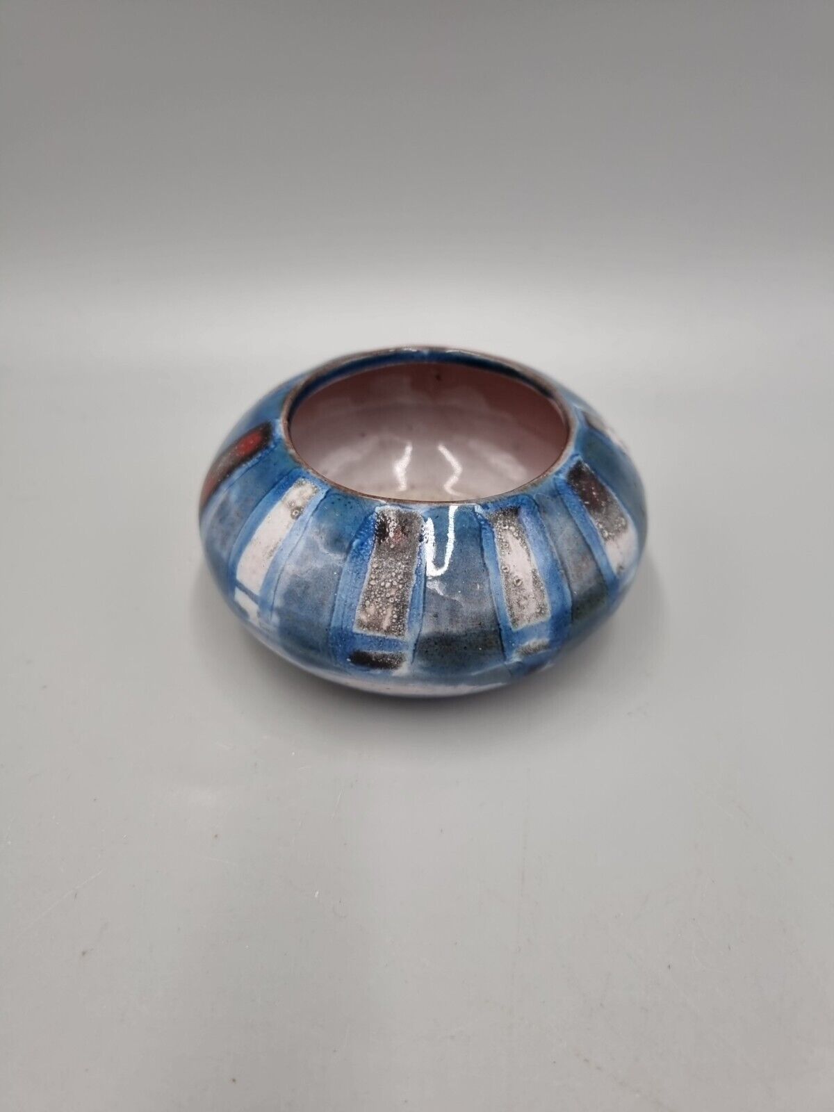 A Vintage Guernsey Pottery, Blue Candle Tea Light Holder. Incised To Base.