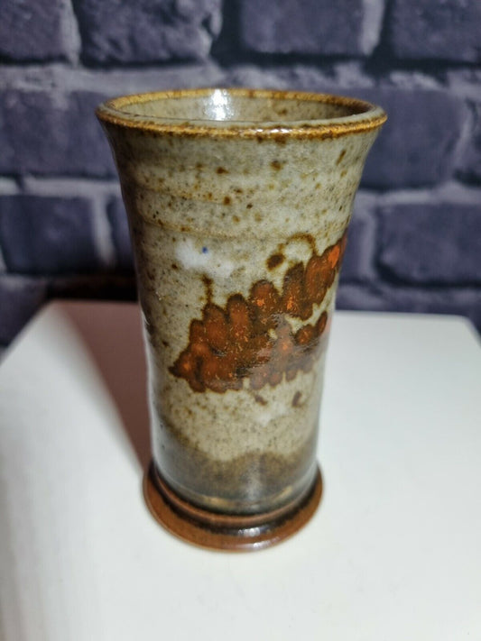 A small Patrick Lester Studio Pottery cylinder posy vase -  (Backward S mark)