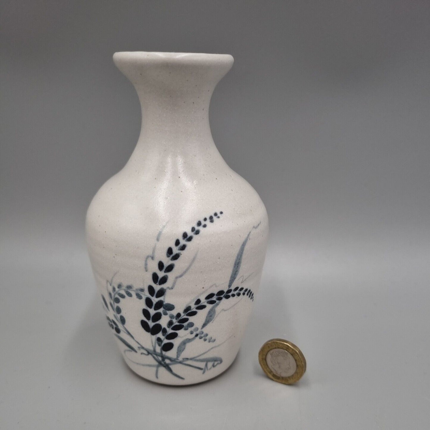 A Studio Pottery blue And White Waisted Neck Vase, Impressed 'Pot' Mark To Base.