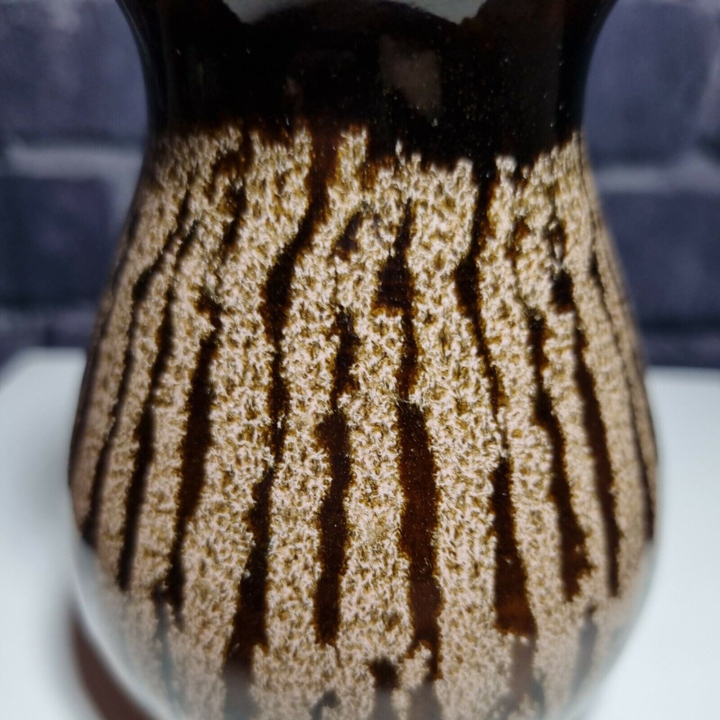 Small Pottery Posy Flower Vase, Rich Brown Honeycomb Glaze, signed, VGC.