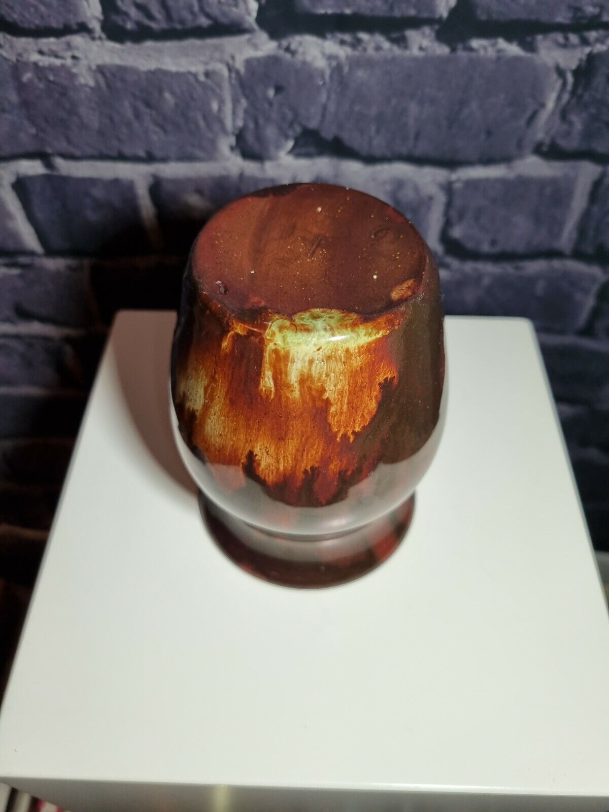 Ewenny Pottery Wales small Vase Mottled Amber / brown / red, VGC, H=11.5cm.