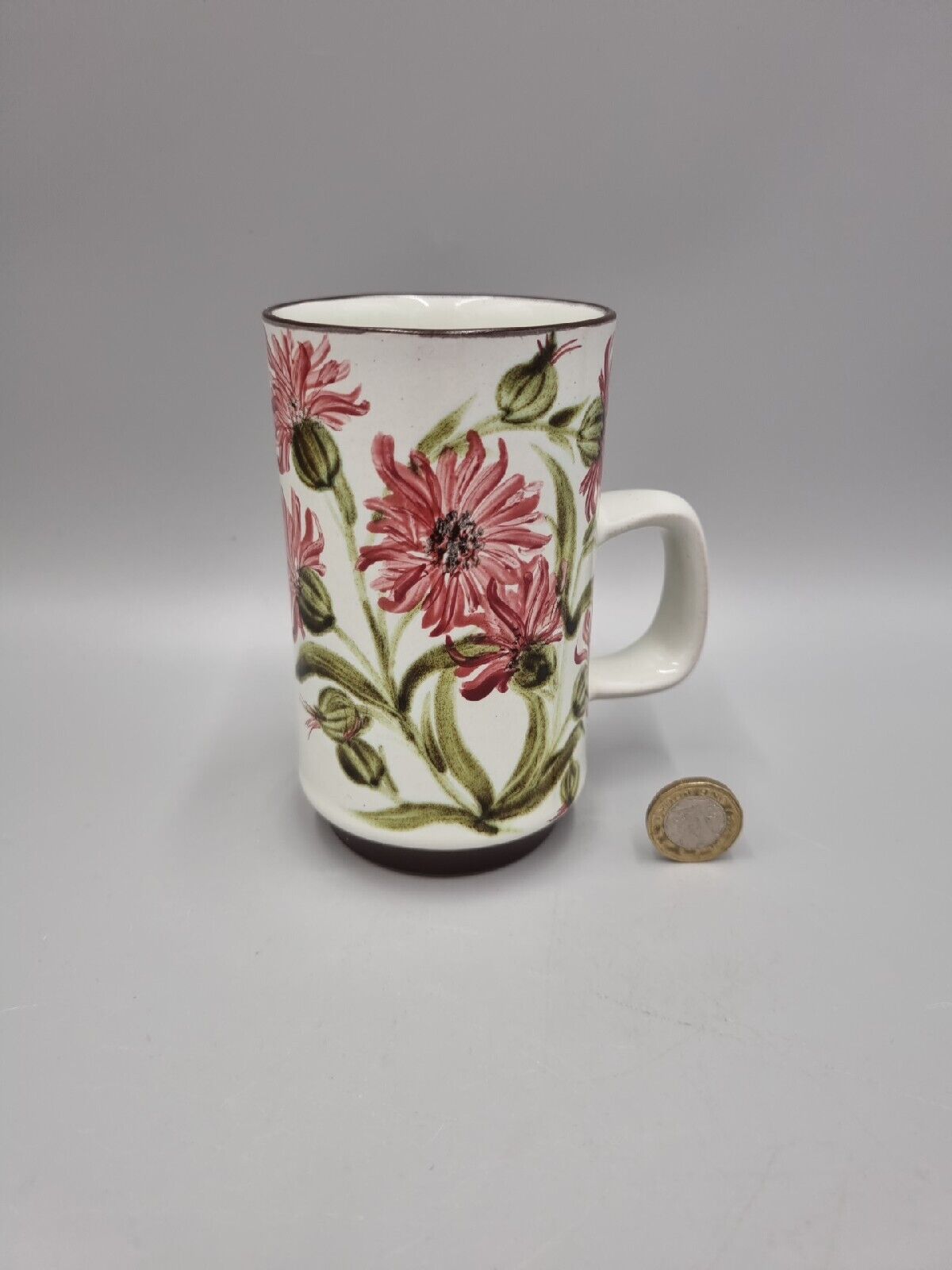 A Tall Stoneware Denby Mug With Floral Design. VGC.