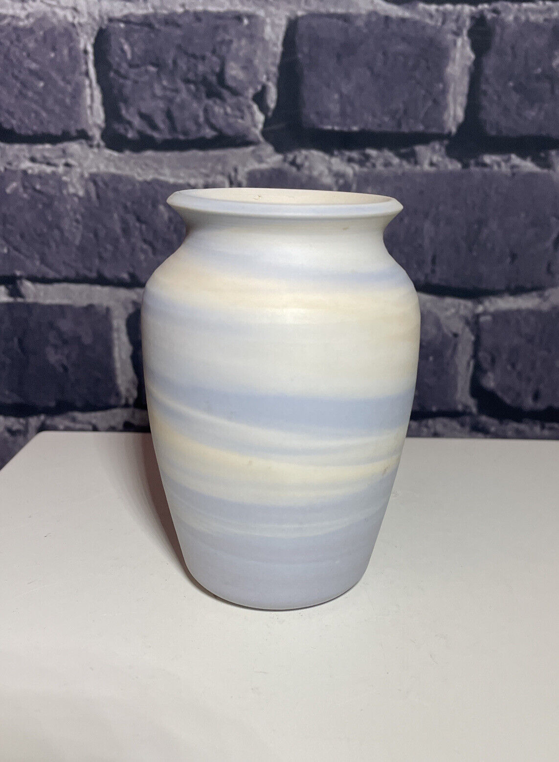 Pale Blue And White POG Studio Pottery Vase, VGC.