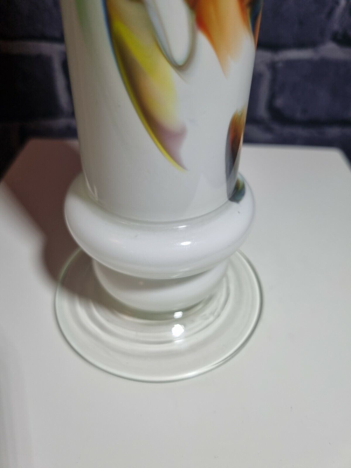 Retro 1970's Chinese Dalian Glass 'Snowflake' White & Coloured Tall Vase