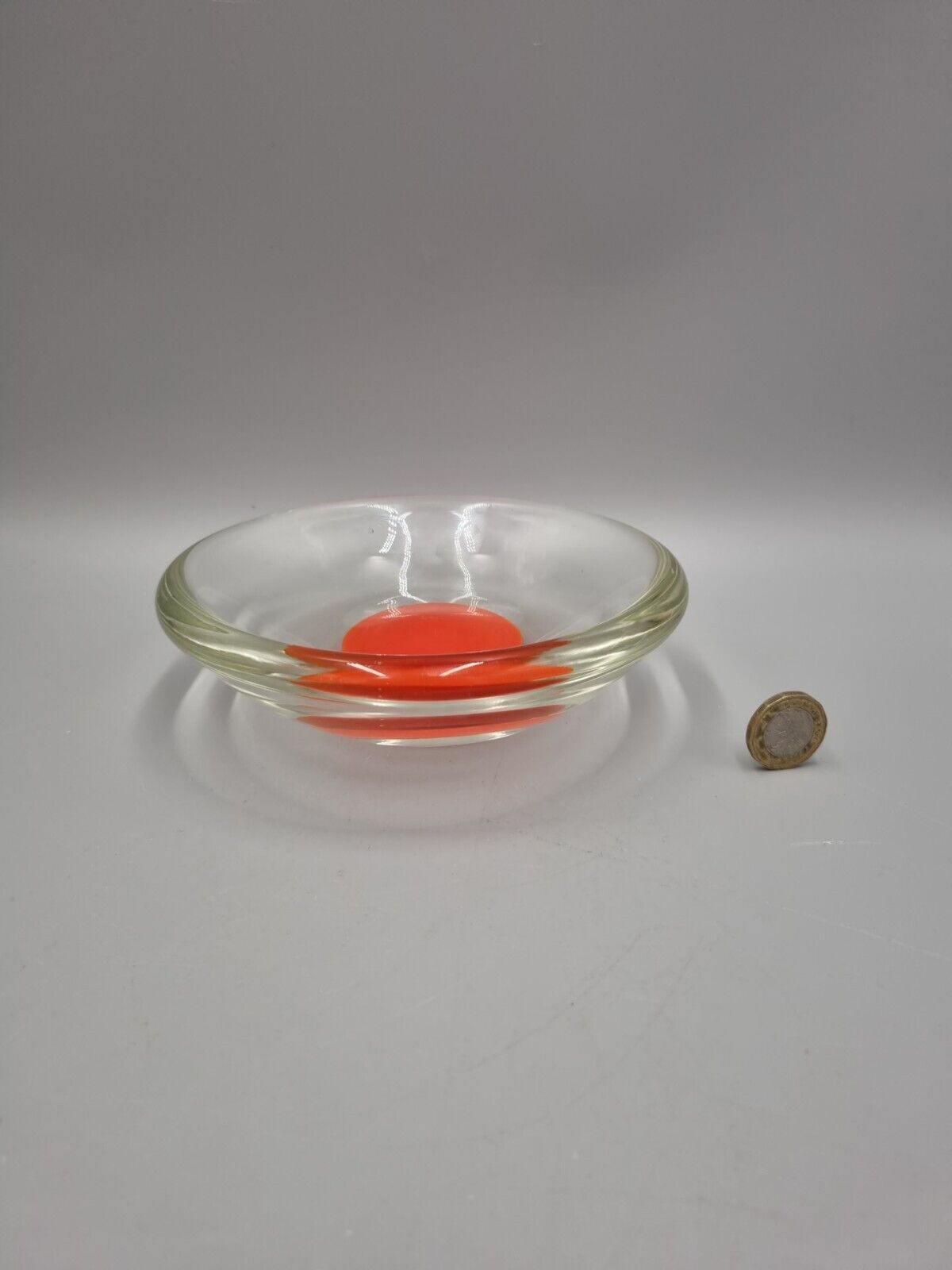 A Studio Art Glass Bowl, Orange Disc, Unmarked.