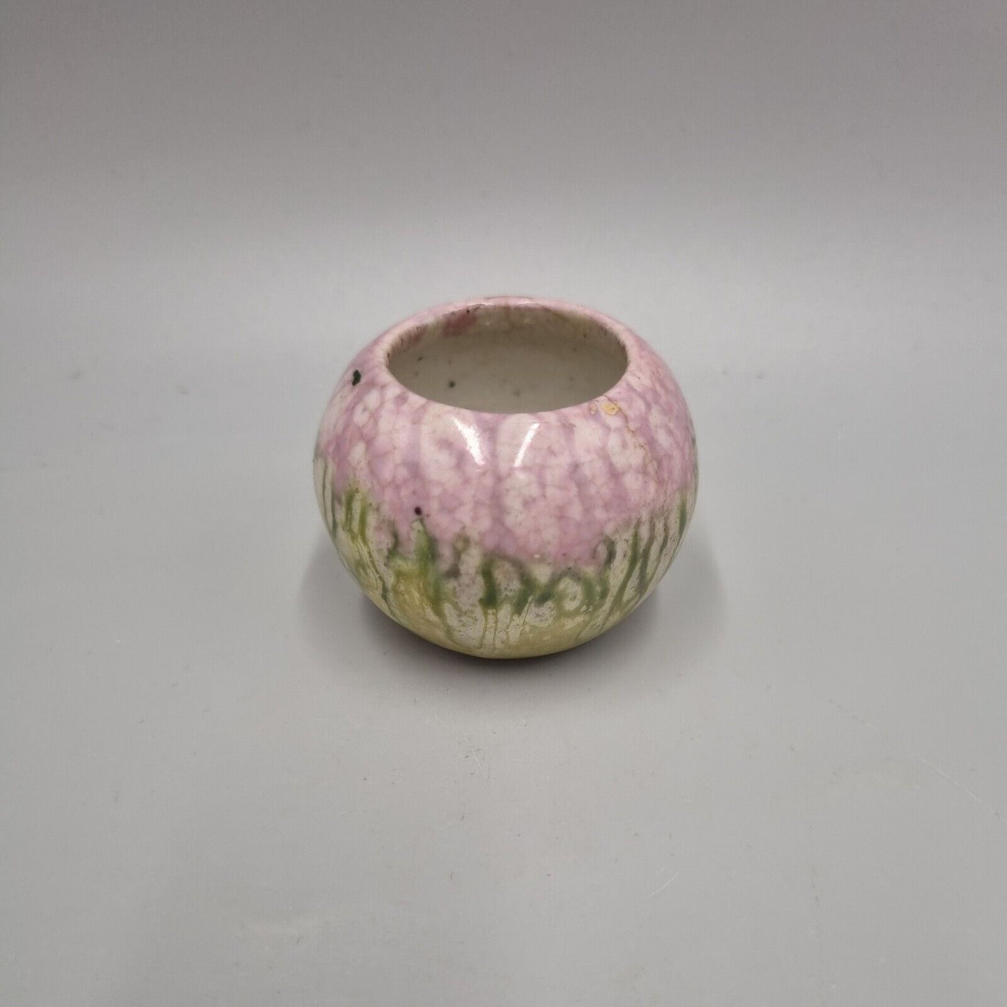 A Miniature Ball Vase Decorated in Purple And Green Lustre Glaze, VGC.