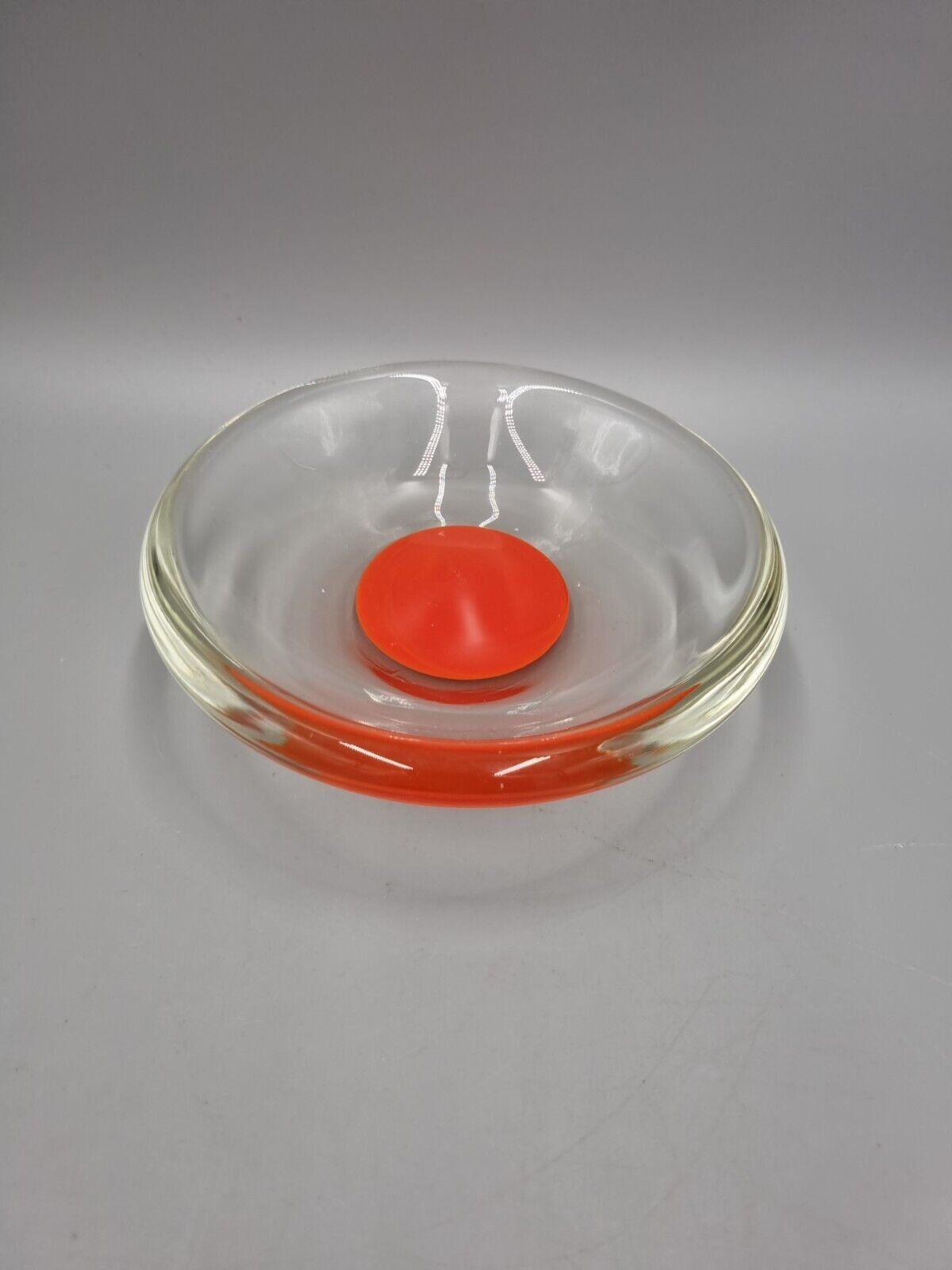 A Studio Art Glass Bowl, Orange Disc, Unmarked.