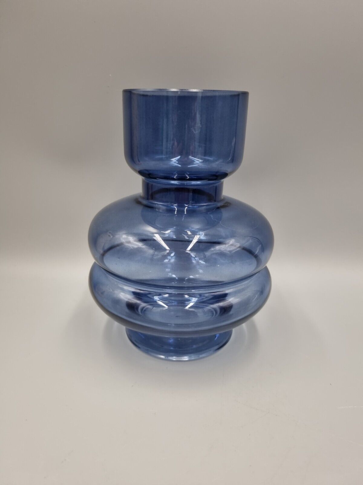 A Studio Art Glass Blue Hooped Vase, Scandinavian Style. Unmarked.