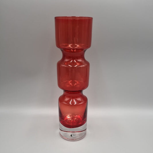 A Svensk Studio Art Glass Red Waisted Vase Designed By Bo Borgstrom, MCM.