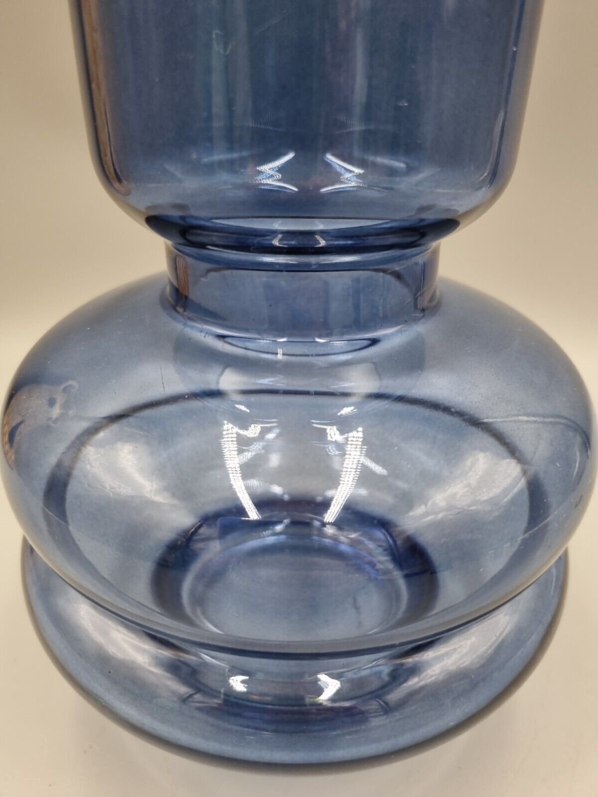 A Studio Art Glass Blue Hooped Vase, Scandinavian Style. Unmarked.