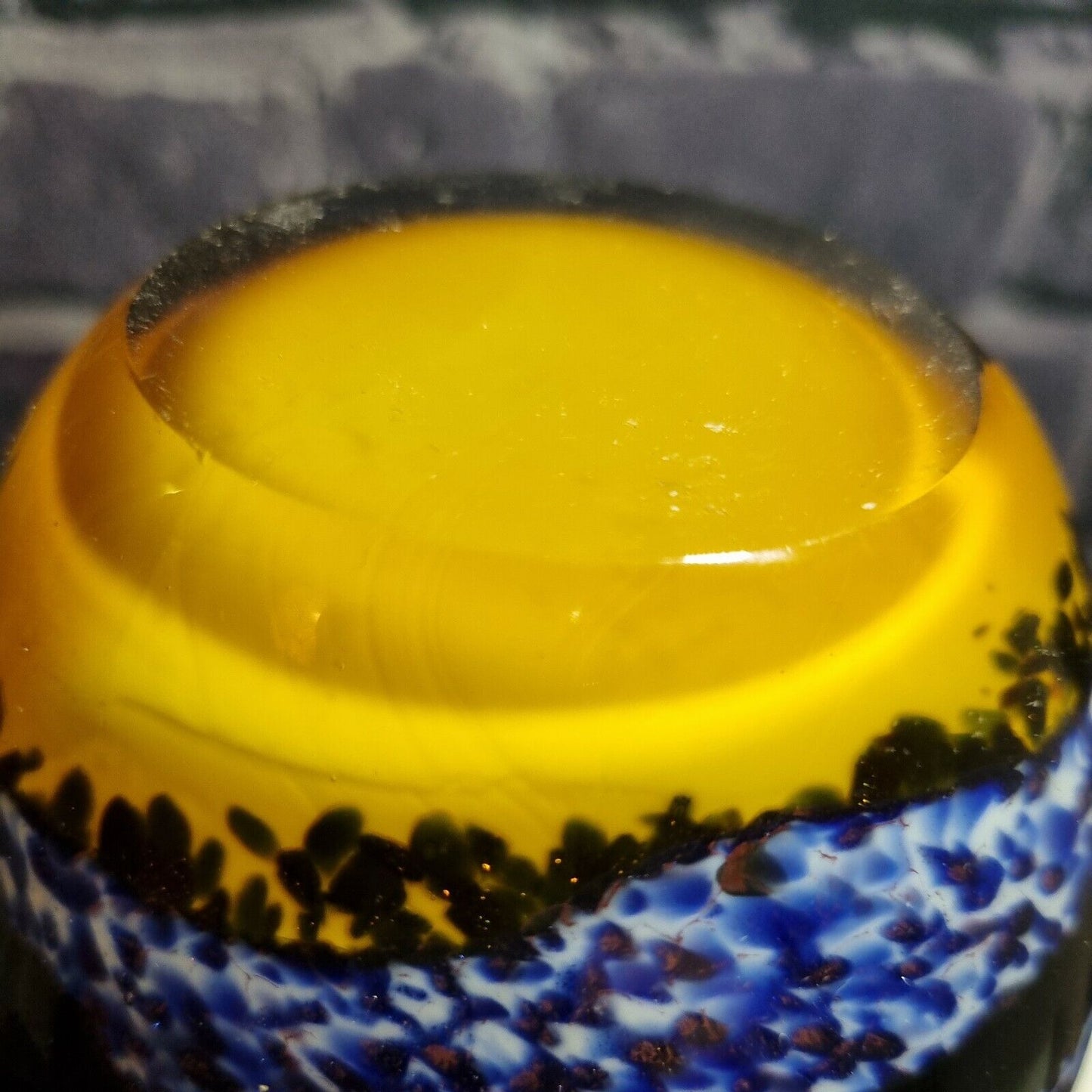 Studio Art Glass Bud Vase. Sparkling  Yellow and Purple Abstract. VGC.