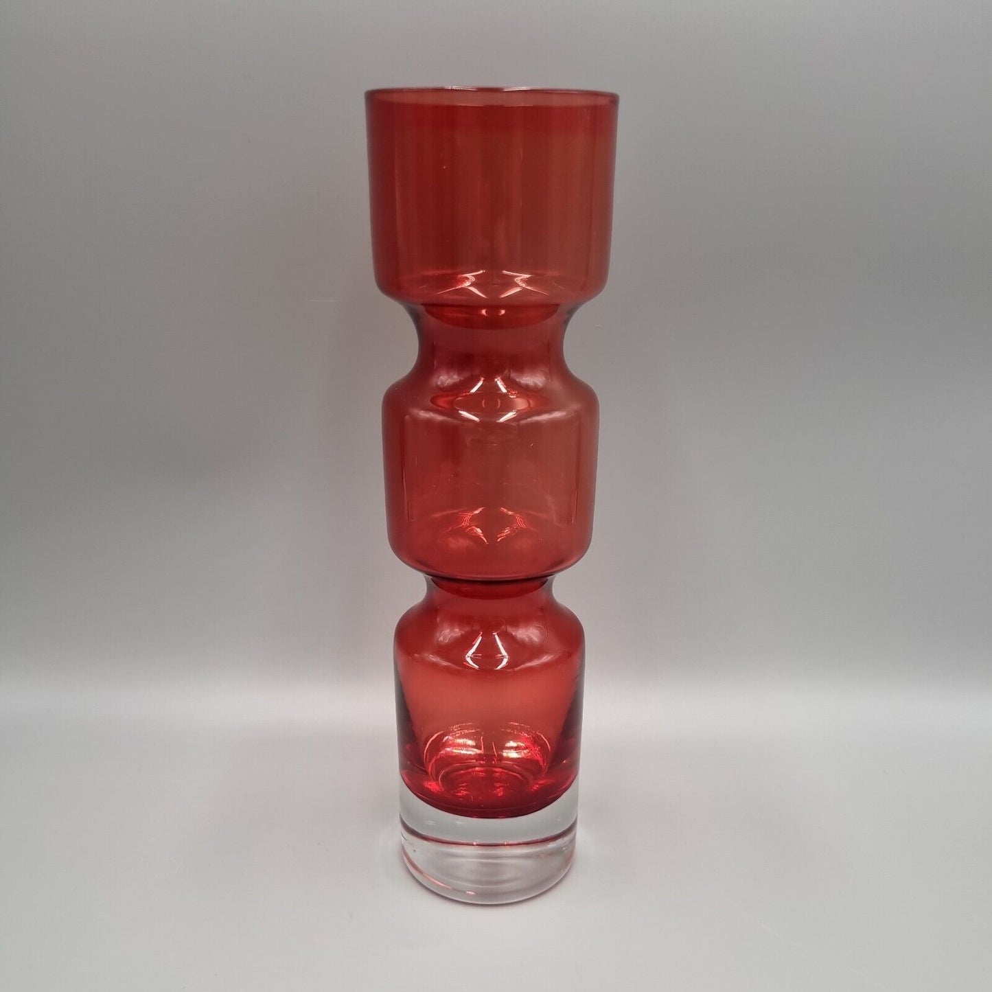 A Svensk Studio Art Glass Red Waisted Vase Designed By Bo Borgstrom, MCM.