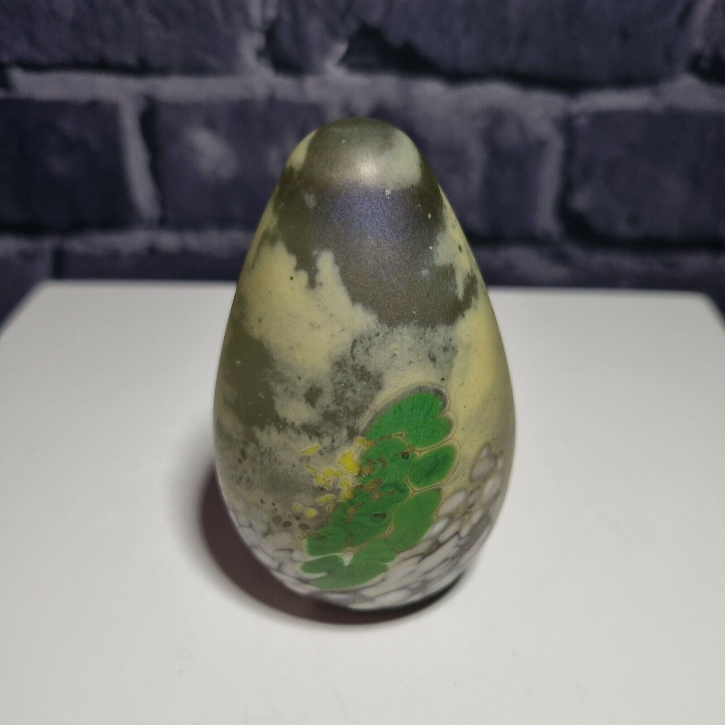 Phoenician Art Glass Malta Paperweight Egg Shaped, hand painted Signed.