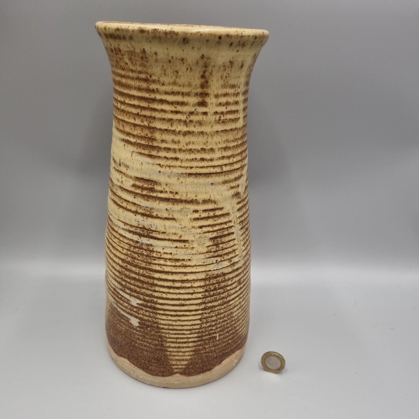 A Tall Studio Pottery Vase, Written 'FM' Monogram To The Base.