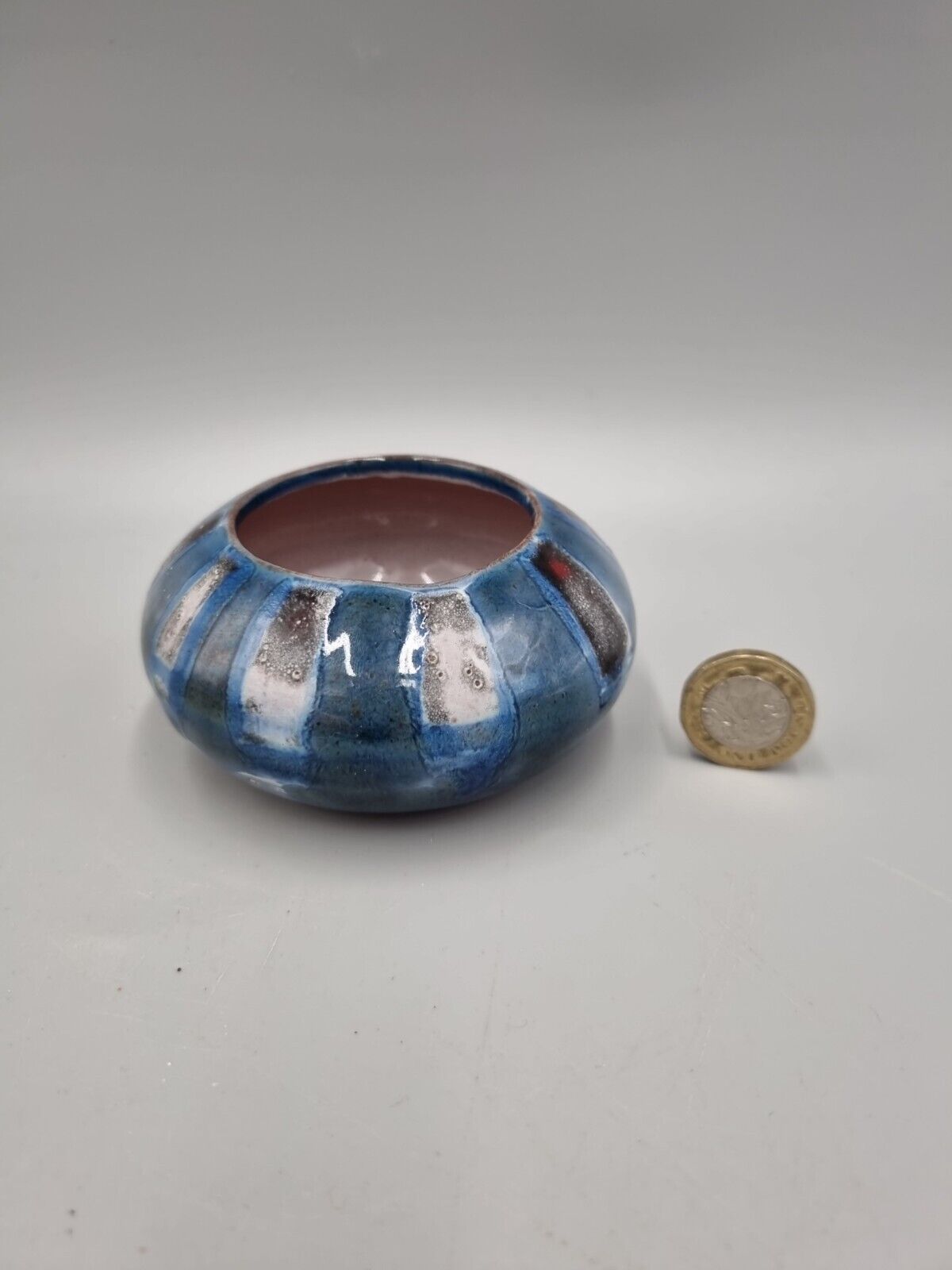 A Vintage Guernsey Pottery, Blue Candle Tea Light Holder. Incised To Base.