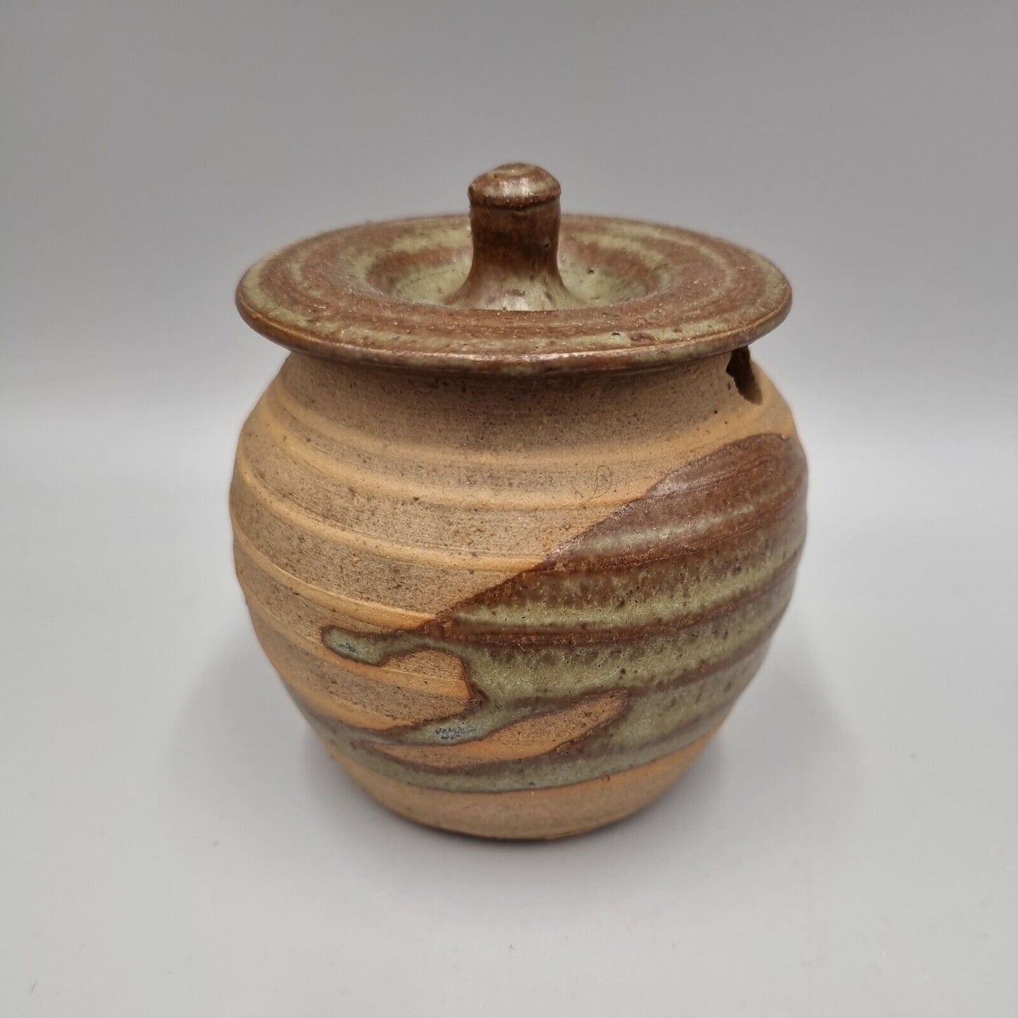 An Alan Brough Studio Pottery Lidded Condiment Pot. Leach Pottery Connection.