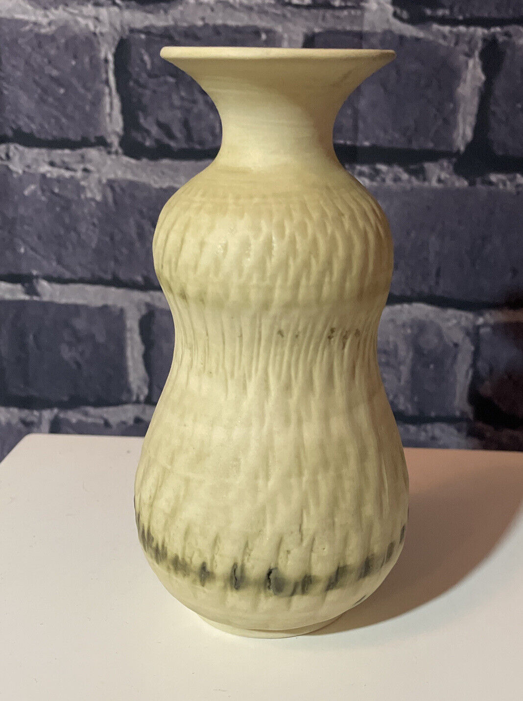 Vintage Bristow pottery Malta, natural organic ceramic vase, Impressed Surface