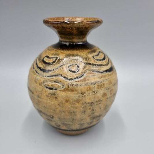 A Small Roger Cockram Studio Pottery Bud / Posey Vase, VGC, Incised Decoration.