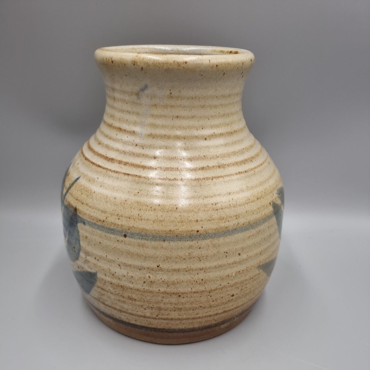 A Substantial Studio Pottery Vase, Blue Leaf Decoration. Unmarked.