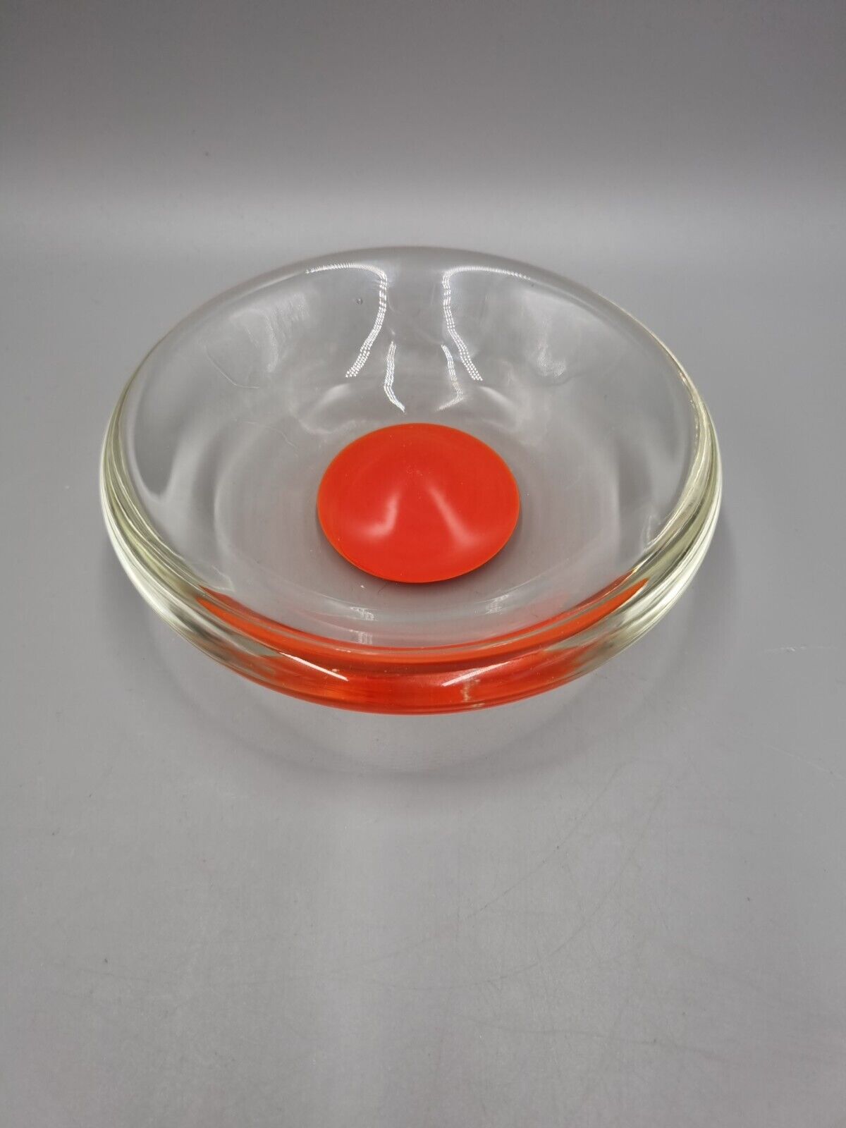 A Studio Art Glass Bowl, Orange Disc, Unmarked.