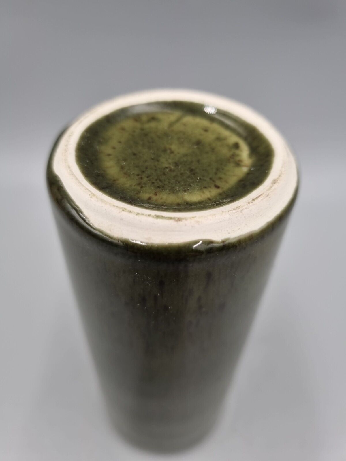 A Studio Pottery Cylinder Vase, Deep Green Glaze, Unmarked, Very Good Condition.