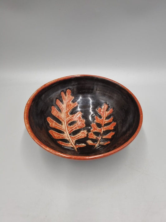 A Vintage Wold Pottery Hand Thrown Bowl, Harome Pottery, Yorkshire, Leaf Design