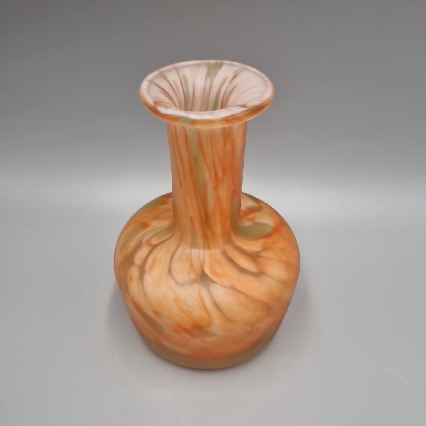 A Vintage Maltese Art Glass Mottled Orange Vase Mtarfa, Etched To Base.